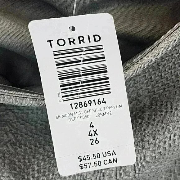 NWT Torrid Gray short sleeve Off Shoulder Textured Blouse 4X - Picture 6 of 9